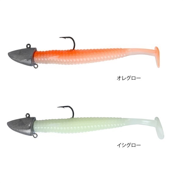 SW FINESSE SHADセット【ジグヘッド付ソルトワーム/ヒラメ/マゴチ/ロックフィッシュ】(オレグロー/イシグロー-14g)